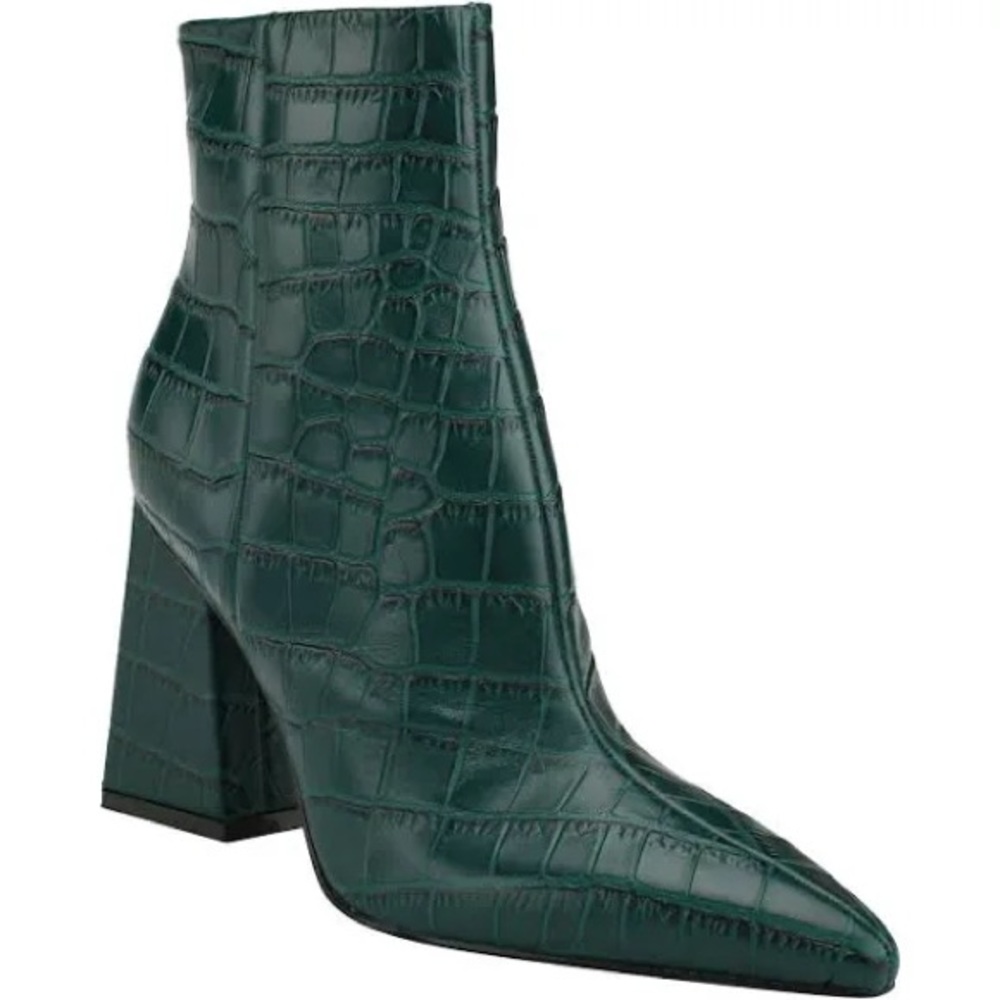 Marc Fisher Dark Green Croc-Embossed Pointed Toe Ankle Boot